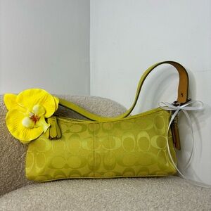 rare y2k coach yellow lime green baguette shoulder bag